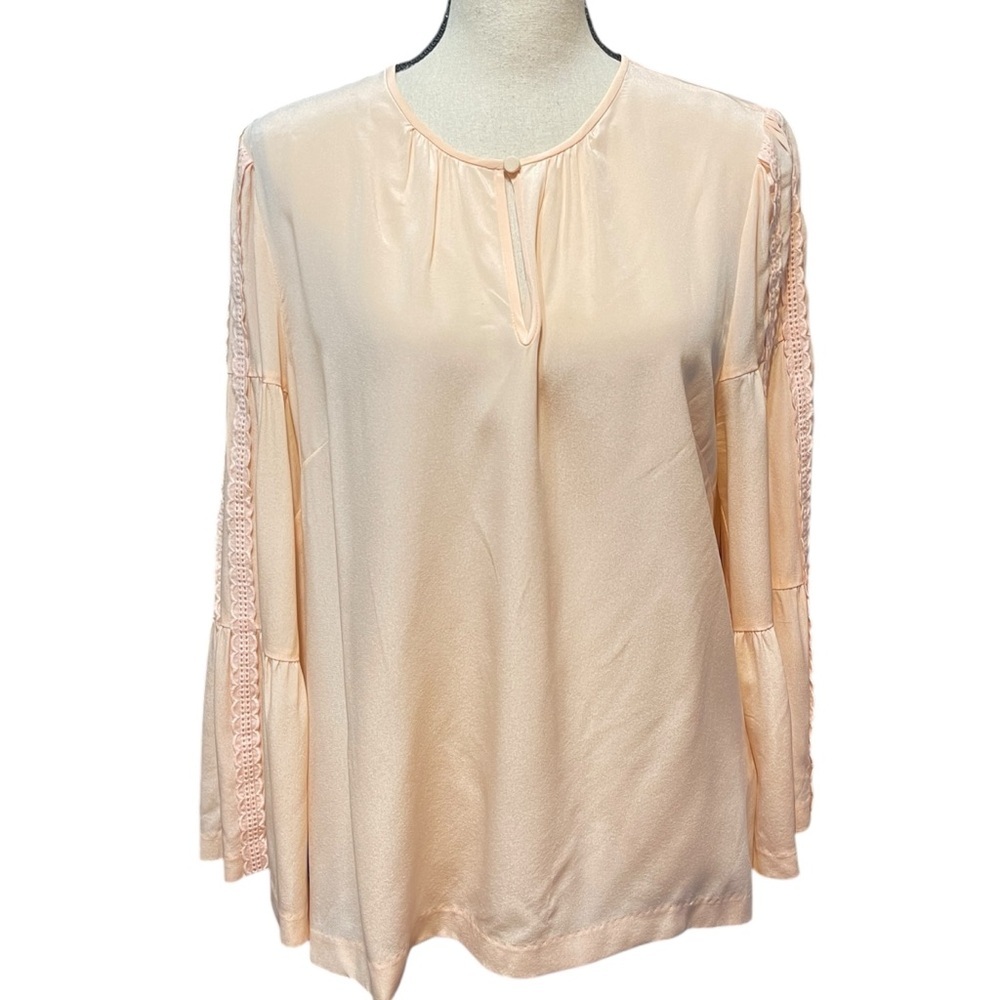J. Crew 100% Silk Bell Lace Ruffle Sleeve Boho Lightweight Blouse Top Size 12